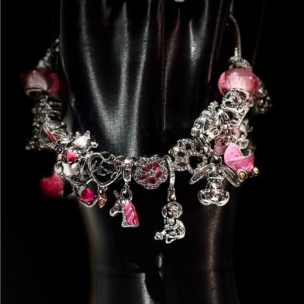 Silver and Pink Charm Bracelet